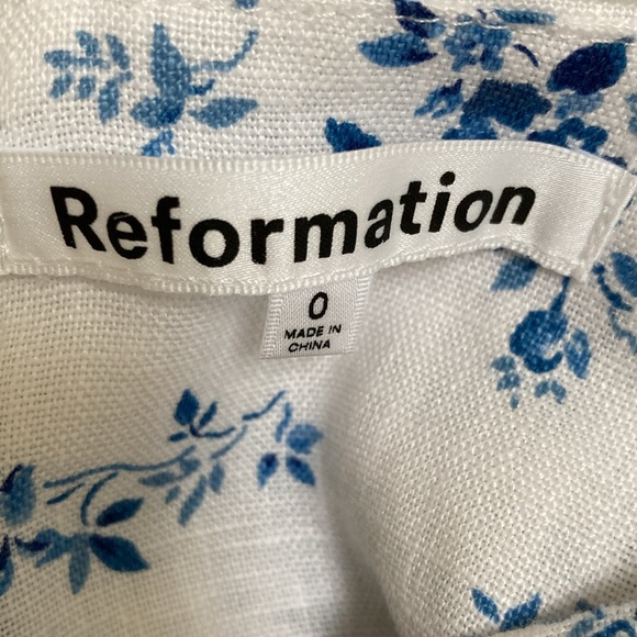 Reformation Blue Floral Linen Dress 0 - Picture 3 of 4